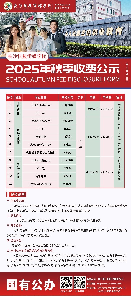 2025年长沙传媒学校收费公示-长沙科技传媒技工学校